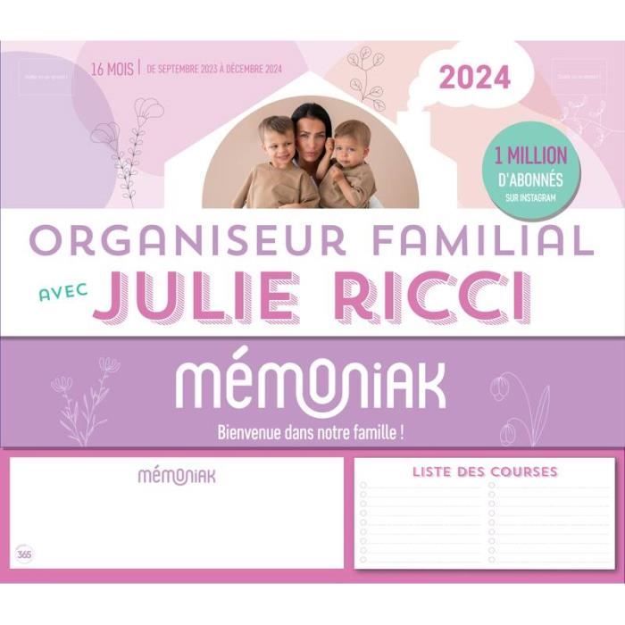 Organiseur Mémoniak avec Julie Ricci, calendrier mensuel (sept. 2023 - déc.  2024) - Cdiscount