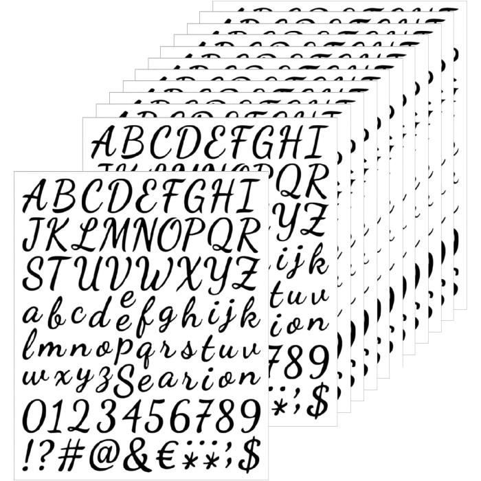 Stickers,12 Feuilles Lettres Autocollantes, Alphabet en Vinyle