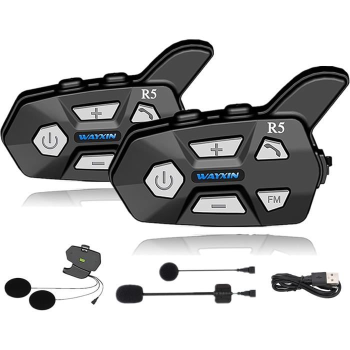 Intercom Moto - WAYXIN - R5 - Double pack 2 casques - Bluetooth ...