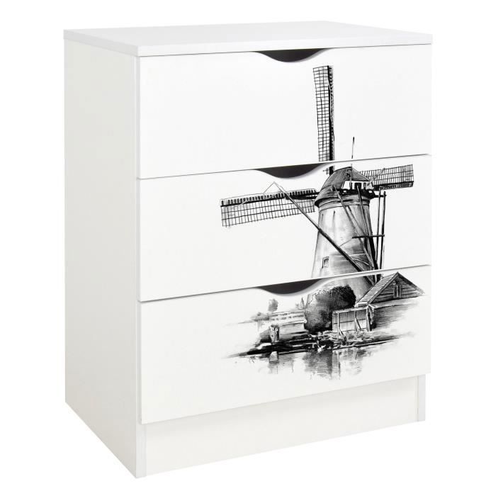 Commode blanche avec les tiroirs 246238W ROMA /motif Moulin