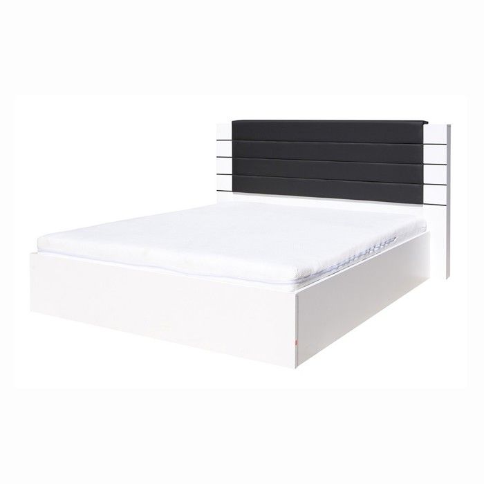 Lit LINA blanc et noir brillant 160x200 avec tête de lit en simili cuir – Sommier inclus Lit LINA blanc et noir brillant 160x200 avec tête de lit en simili cuir – Sommier inclus