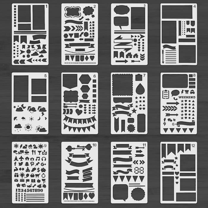 12 Pochoirs Peinture Réutilisables - Motifs Décoratifs Pour Meubles, Murs, DIY - Artisanat Et Décoration Maison