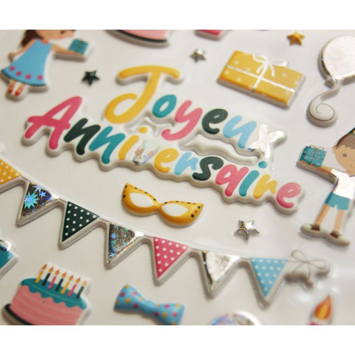Autocollants réutilisables - Relief 3D - Fête d'anniversaire- Dorures - Jeux - Jouets Autocollants réutilisables - Relief 3D - Fête d'anniversaire- Dorures - Jeux - Jouets