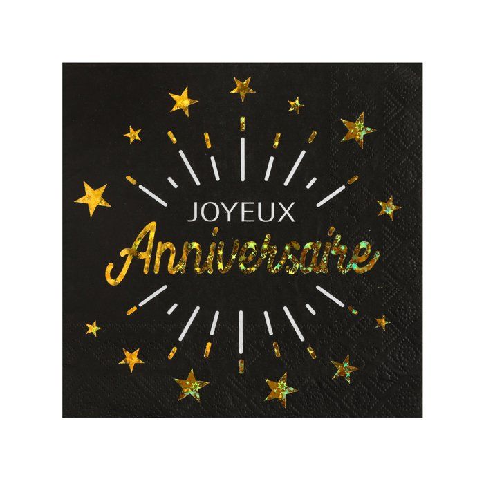 10 Serviettes Papier Joyeux Anniversaire Noir Et Or 33 X 33 Cm Noir Cdiscount Maison