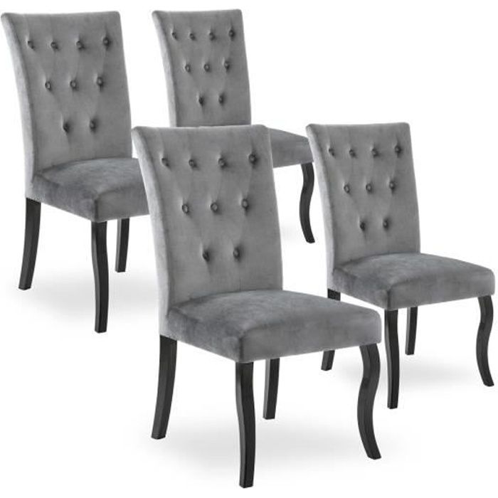 Lot de 4 Chaises capitonnées Chaza Velours Gris Lot de 4 Chaises capitonnées Chaza Velours Gris