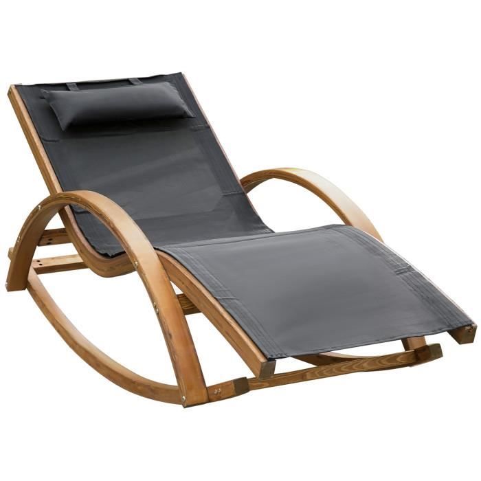 Chaise Longue à Bascule Extérieure ELONEO - Support 180 Kg, Pochette Latérale, Tissu Résistant, Gris Anthracite