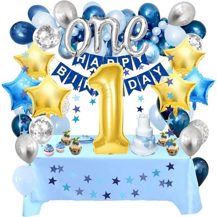 Décoration d'anniversaire 1 an garçon, Décoration 1er anniversaire,  confettis bleu ballon pour 1er anniversaire anniversaire anniversaire  anniversaire joyeux anniversaire Fi