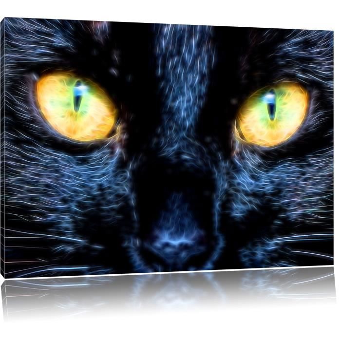 Chat Noir Avec Les Yeux Jaunes Photo Sur Toile Taille 60x40 Cm Peinture Murale Art Print Pret Couvert Lf1070 60x40 Cdiscount Maison