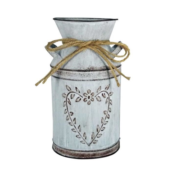 2 Vases Vintage En Métal Style Campagne Française – Déco Salon Shabby Chic