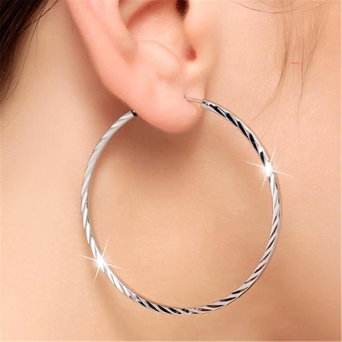 Boucles d'oreille - Torsadée Créoles Argenté 40 mm - Achat / Vente boucle d' oreille Torsadée Créoles Argenté 40 mm Femme Adulte Argenté Neuf Oxyde de  zirconium 