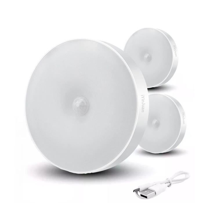 Lampe Detecteur de Mouvement Interieur, 72LED 3 Pack 2000mAh Lampe de Placard USB-C Rechargeable