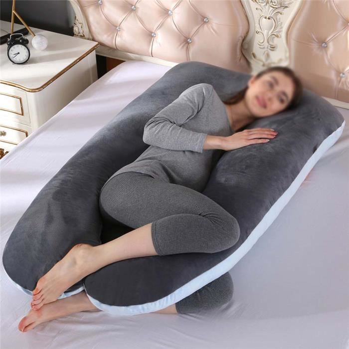 Coussin de Grossesse en Forme de U,Coussin Allaitement de Maternité  Ergonomique,Soutient Tout Le Corps,Velours-GrisBleu,130x70cm