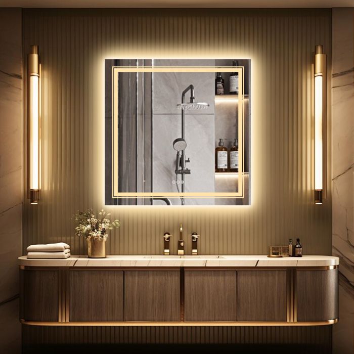 Miroir LED Éclairé Par Batterie Illumination Salle de Bain (75x75cm) Lumineux Miroir avec Éclairage Blanc Froid 7000K | Leroy Merlin