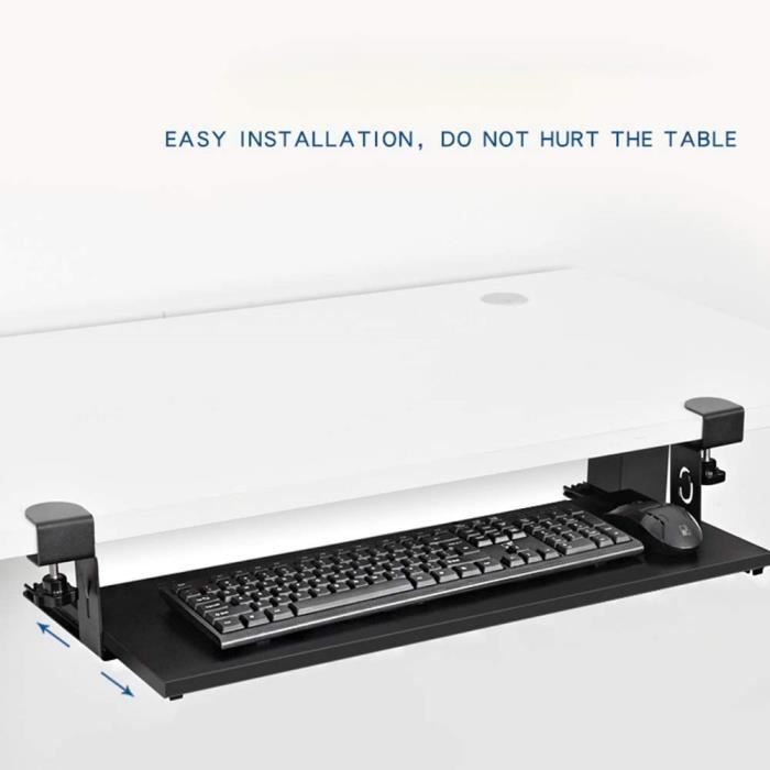 Support Clavier Sous Bureau Coulissant Ergonomique - 52 X 25 Cm - Montage Sans Perçage - Noir