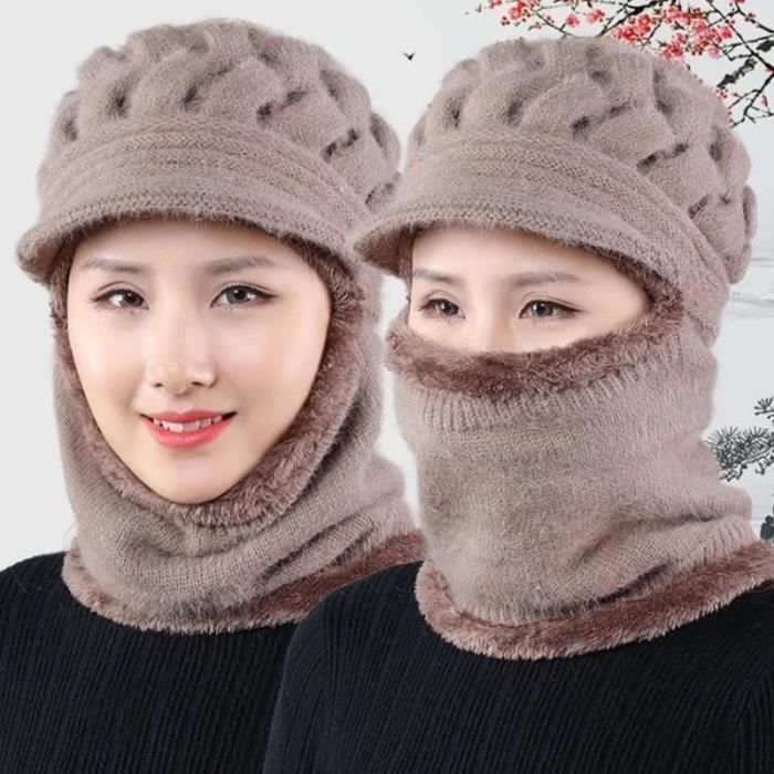 Chapeau-bob,Bonnet cache-cou tricoté pour femme, cache-cou, cache-nez,  collection automne-hiver -C - Cdiscount Prêt-à-Porter
