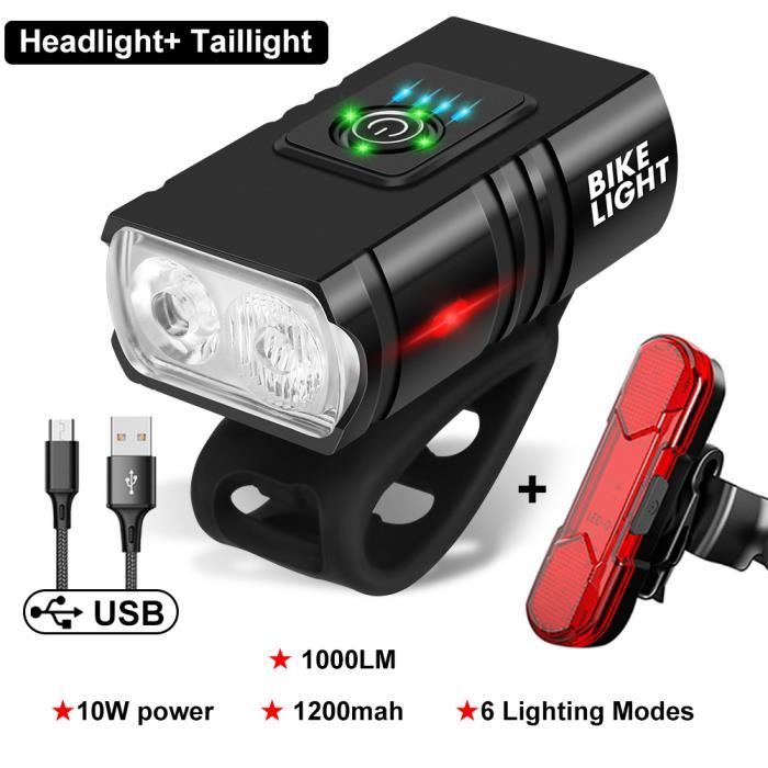 Kit éclairage Vélo Avant/arrière - USB Rechargeable - Noir