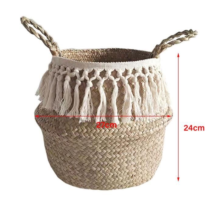 Panier Rangement Jonc De Mer Naturel Rotin - Set 3 Pièces Ovale Avec Poignées (Grand Moyen Petit)