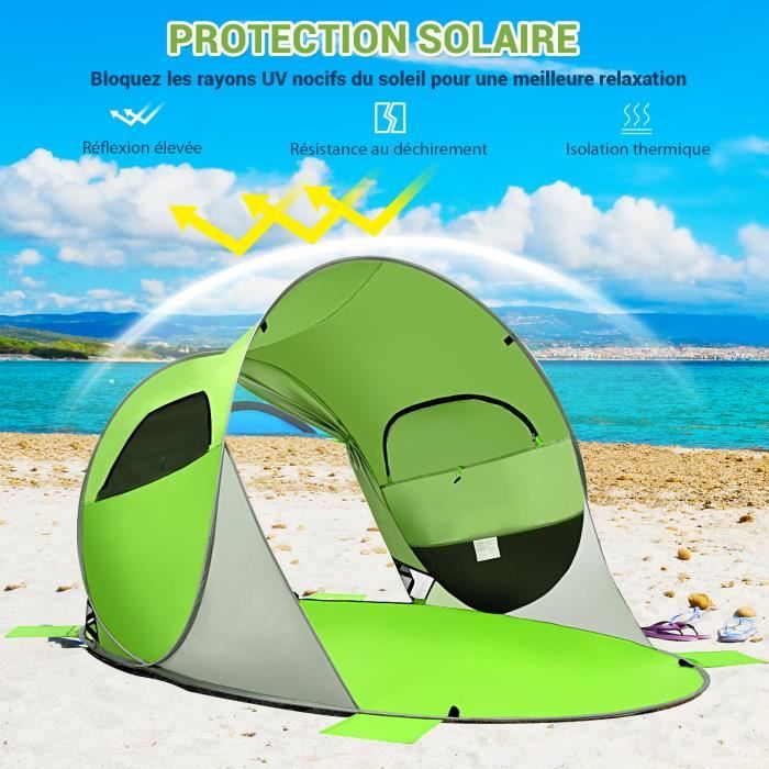 Tente De Plage Pop-up HYPIQQ Pour 1 à 3 Personnes – Montage Instantané, Protection UV 50+, Légère, Avec Sacs De Sable – Beige