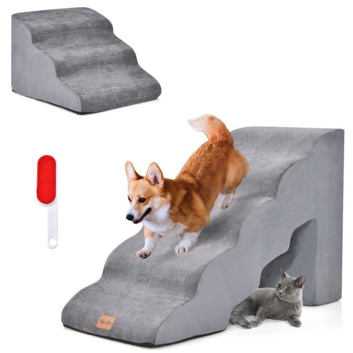 Comparer les prix de COSTWAY Lot de 2 Escaliers pour Animaux 5/3 Marches en Mousse - Rampe pour Chien/Chat - Fond Antidérapant, Housse Amovible - Gris