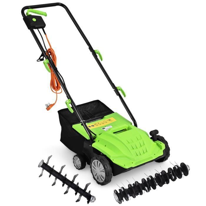 COSTWAY  Scarificateur Electrique 1500W-2 en 1 Emmousseur-Largeur 32 cm-Bac de Ramassage 30 L-4 Profondeurs-2 Lames Amovibles-Vert 