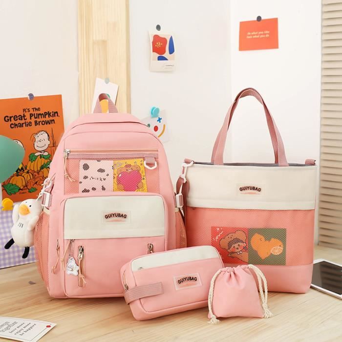 Cartable Fille 4 Pièces - Sac à Dos École Élégant Avec Sac Bandoulière Et Trousse - Adolescent 3-7e Classe