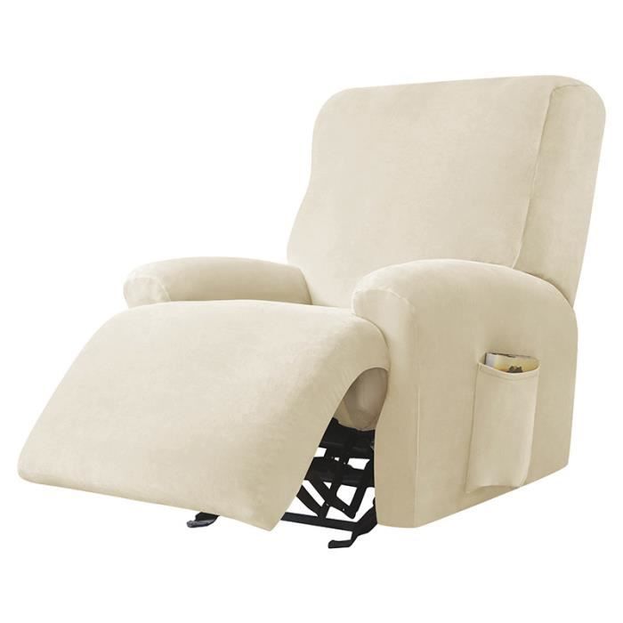 Housse de fauteuil inclinable en veloursextensibleStyle fendupour fauteuilfauteuilfauteuilcanapé1 place beige