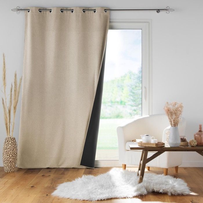 Lot De 2 Rideaux Occultant Phonique Et Thermique Doublé Polaire "Arctique" Piment