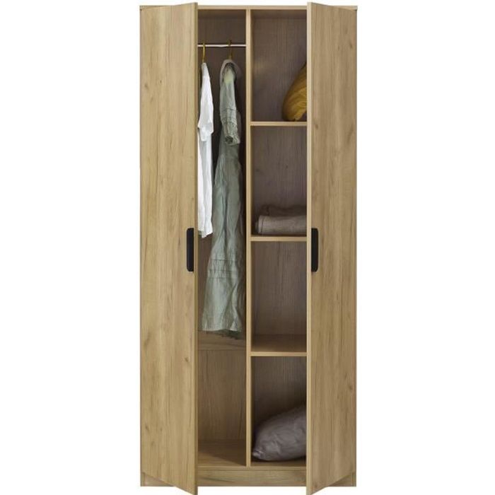 Armoire de chambre Eiselfing 1 penderie et 4 étagères MDF 176 x 80 x 52 cm effet chêne