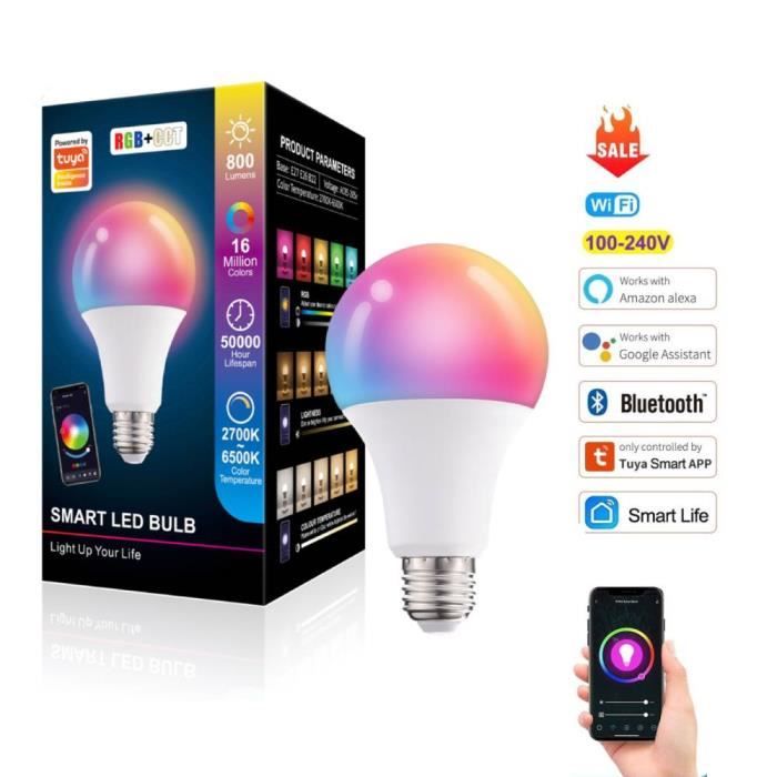 Pack de 1 Ampoule LED intelligente E27 10W RGB Changement de