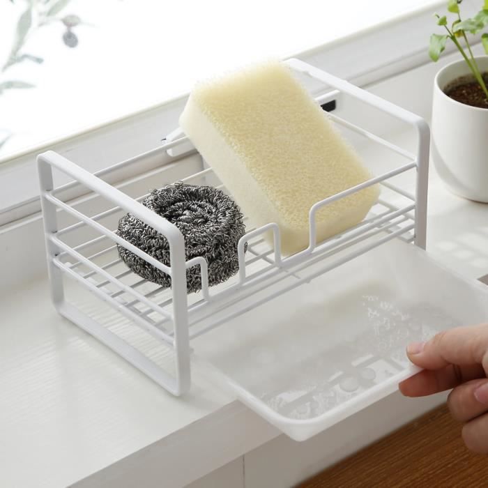 Tinkber Porte-Éponge Adhésif Pour Évier – Design Rond Amusant, Égouttage Rapide, Blanc – Idéal Cuisine