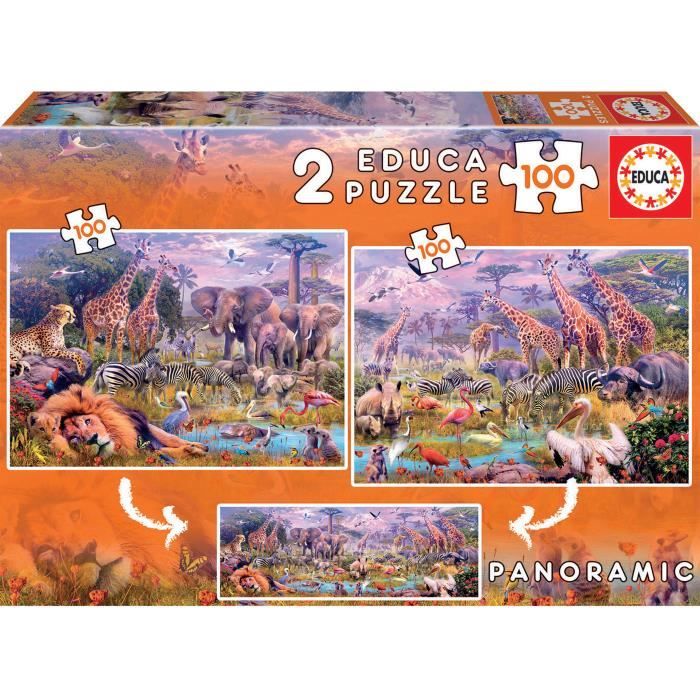 Puzzle Animaux Sauvages - EDUCA - 2x100 pièces - Enfant 6 ans et plus
