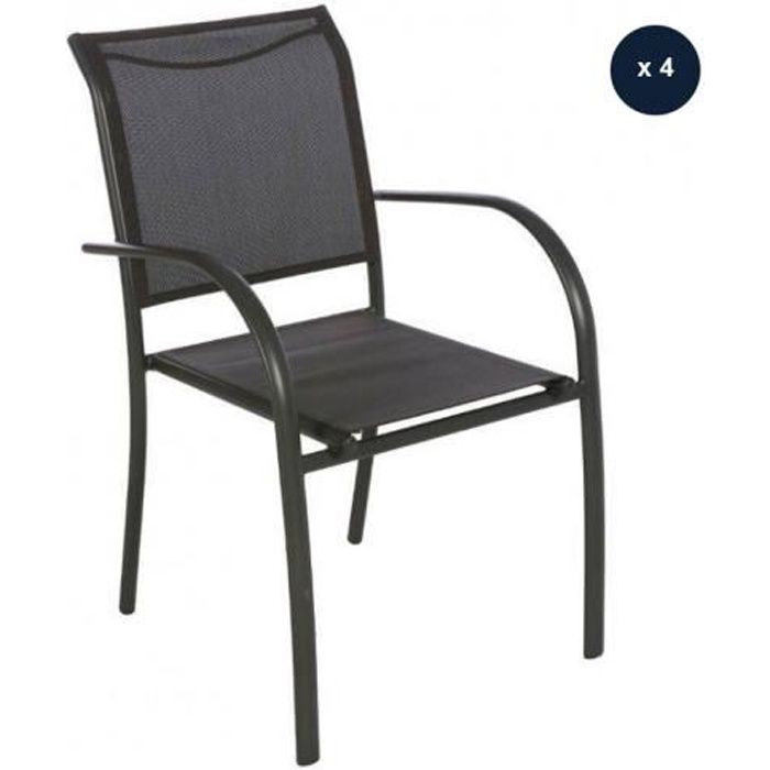 lot de 4 fauteuils de jardin en texaline piazza gris anthracite/graphite 65 x 56 x 86 cm gris anthracite