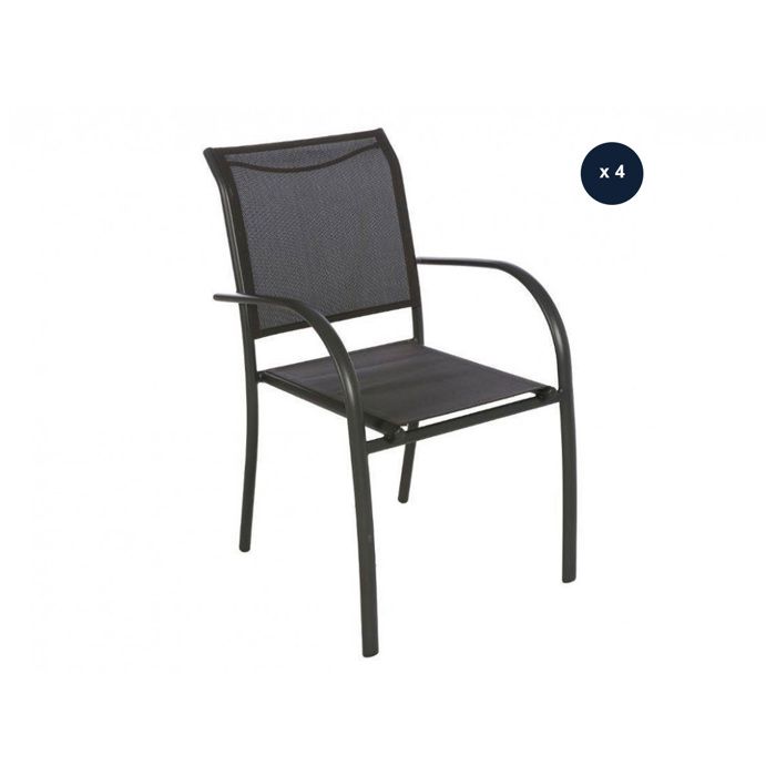 Lot de 4 fauteuils de jardin en texaline Piazza Gris anthracite/Graphite Lot de 4 fauteuils de jardin en texaline Piazza Gris anthracite/Graphite