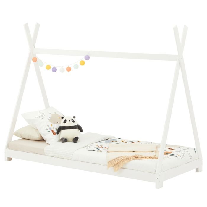 Tipi Lit Tipi pour Enfants Extensible avec 2 Couchage Pin 206x96x162cm Blanc 