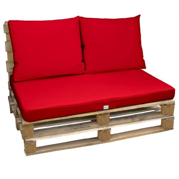 Kit de coussins et assise déhoussables pour palette - Rouge - Linxor