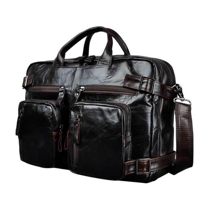 Sacoche ordinateur en cuir grainé noir 13 à 17 pouces | lundi - TILIO