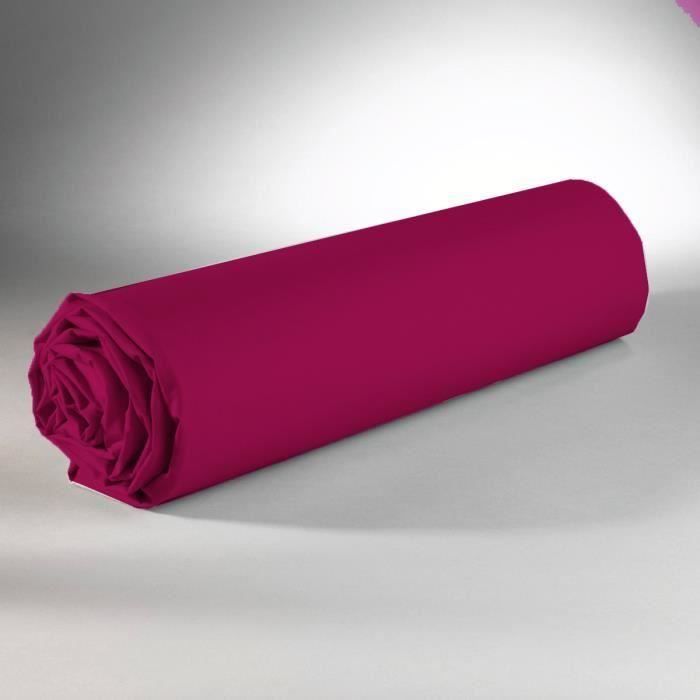 Drap housse - Coton - Fuchsia - 160 x 200 cm - Élastiqué - Lavable en machine