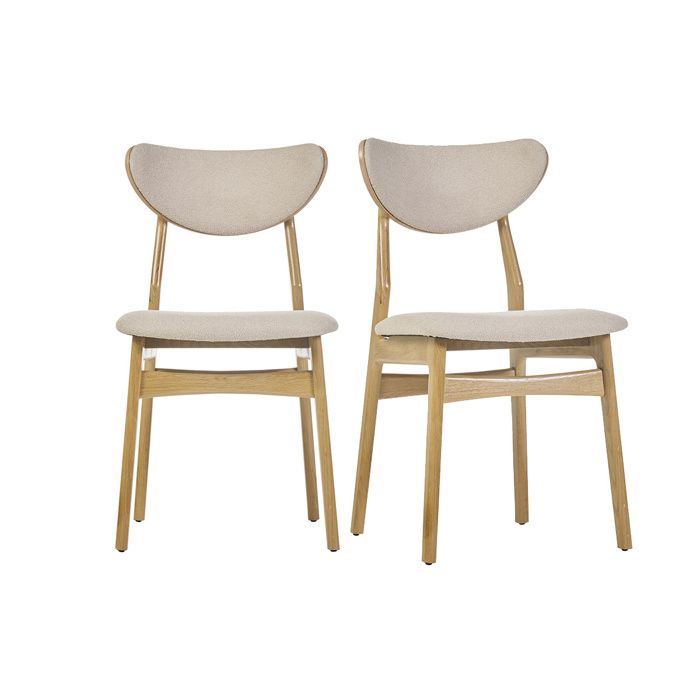 Miliboo - Chaises scandinaves en tissu effet laine bouclée beige et bois clair chêne massif (lot de 2) MAYA