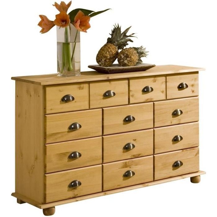 Commode COLMAR chiffonnier apothicaire rangement avec 11 tiroirs en pin massif finition teintée/cirée Commode COLMAR chiffonnier apothicaire rangement avec 11 tiroirs en pin massif finition teintée/cirée