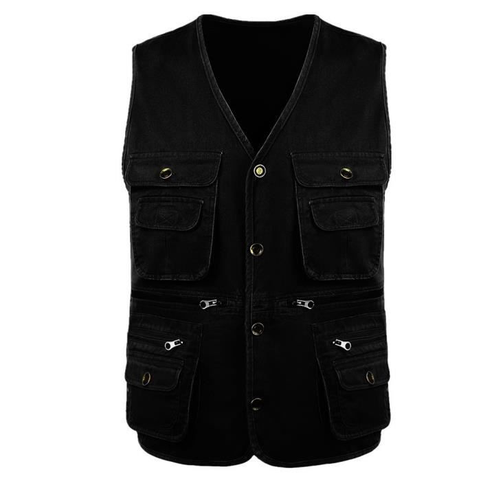 Gilet Militaire Noir Taille L – Multi-poches – Idéal Pêche Et Extérieur