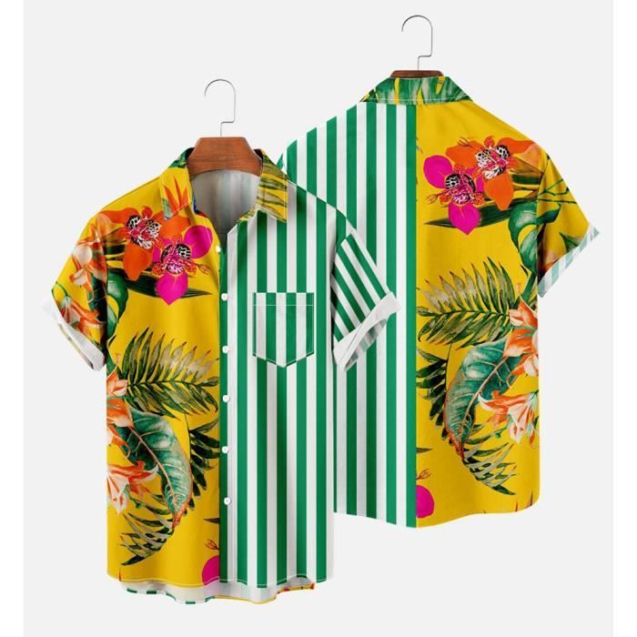 Onsoyours Homme Chemise Hawaienne Fleurs Été Casual Manches Courtes Funky Chemise Hawaïenne Imprimer Plage Palmiers Été Casual Style Tops Blouse B Blanc XS