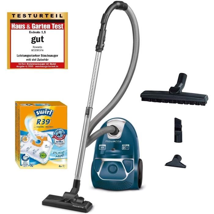 Rowenta Aspirateur ultra silencieux 750 W = 2000 W avec sac, filtre hygiénique, embout pour parquet - Bleu Aspirateur avec sac