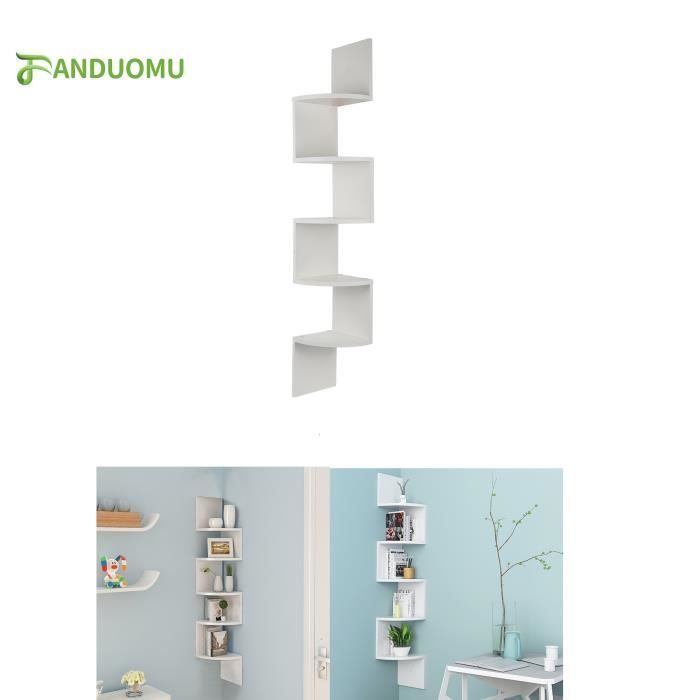Étagère Murale D'angle Zigzag 5 Niveaux - Blanc - Étagère De Rangement Design Pour Plantes, Livres Et Déco