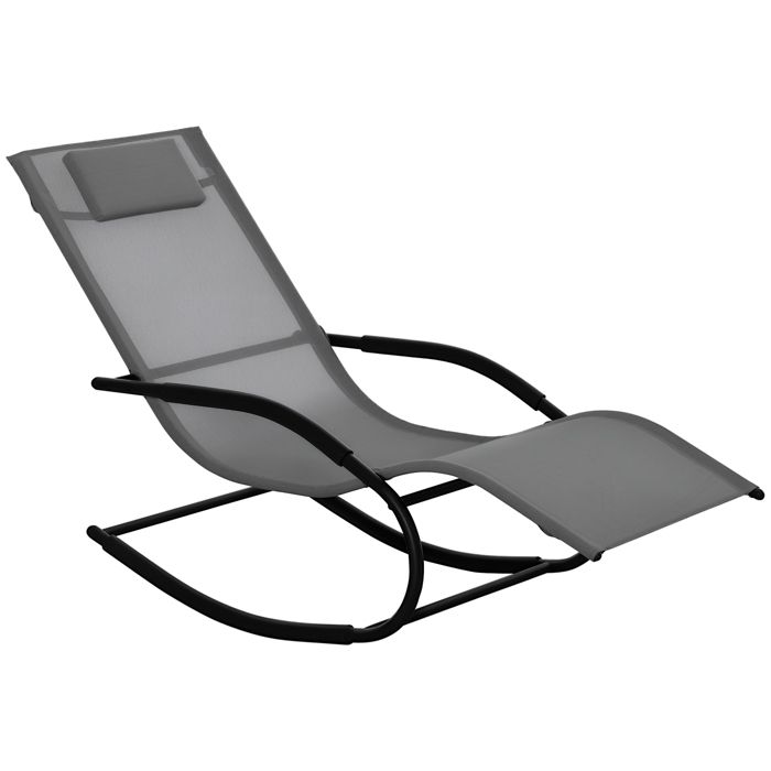 Outsunny - Chaise longue à bascule - Textilène - 62x150x84cm - Gris Outsunny - Chaise longue à bascule - Textilène - 62x150x84cm - Gris