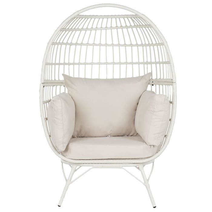 fauteuil de jardin en rotin synthétique et métal avec coussins coloris blanc - longueur 99 x profondeur 71 x hauteur 147 cm