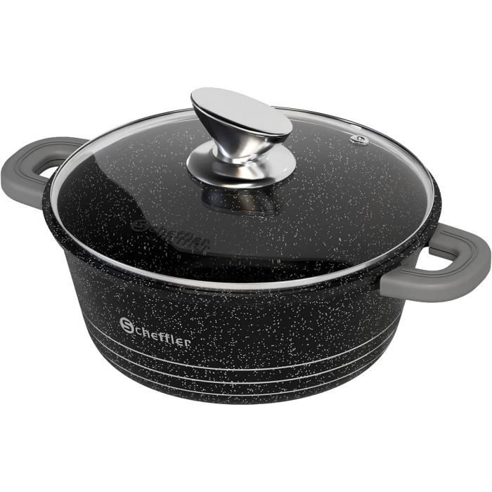 Faitout Royal Swiss 20 Cm / 2 L - Revêtement Marbre Antiadhésif, Compatible Induction Et Four - Poignées Silicone Amovibles - 11