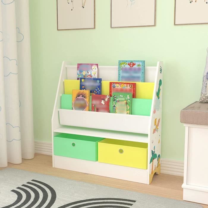 Étagère Rangement Enfant Avec 9 Boîtes Pliantes - Meuble Blanc Motif Aqua Dream 80x90 Cm - En.casa