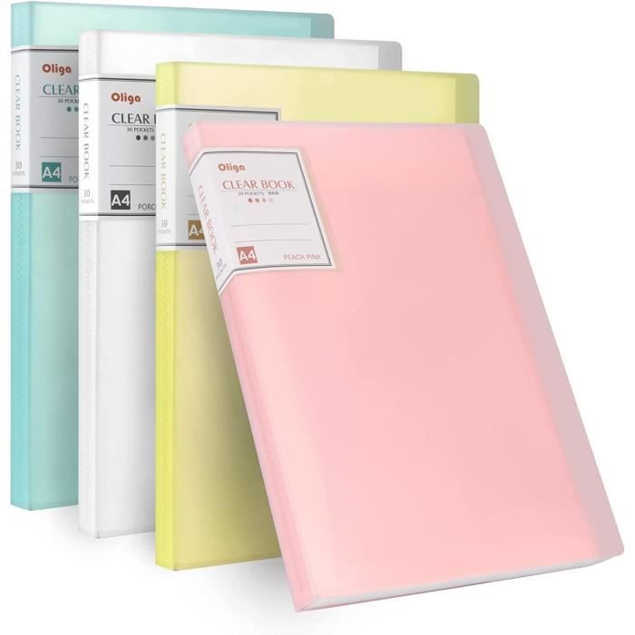 Protège Documents A4 30 Poches Couverture Rigide Marron - Porte-Vues Transparent Office