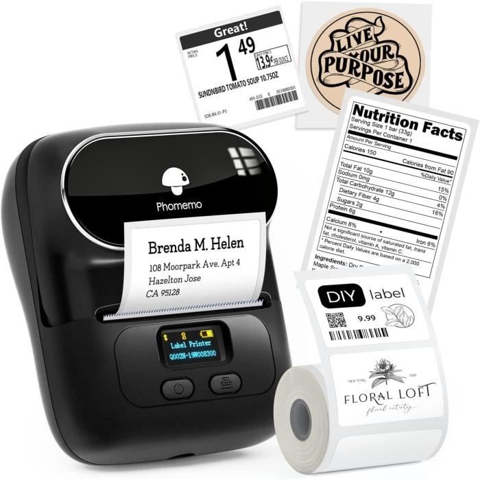 Étiqueteuse Bluetooth - Imprimante étiquettes Thermique Sans Encre | Compatible IOS/Android, 15mm, Application Gratuite