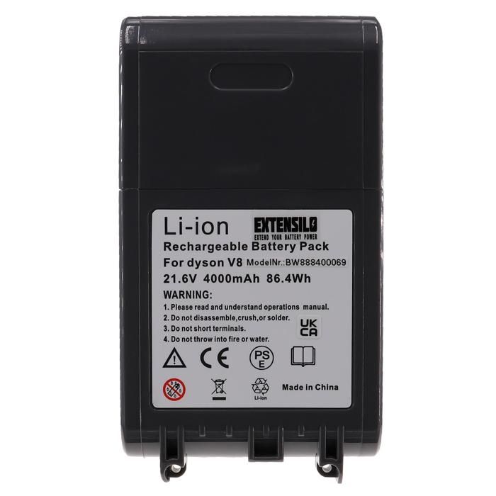 EXTENSILO Batterie compatible avec Dyson SV10 V8 V8 Absolute Cord-Free SV12 V8 Animal V8 Absolute aspirateur noir (4000mAh